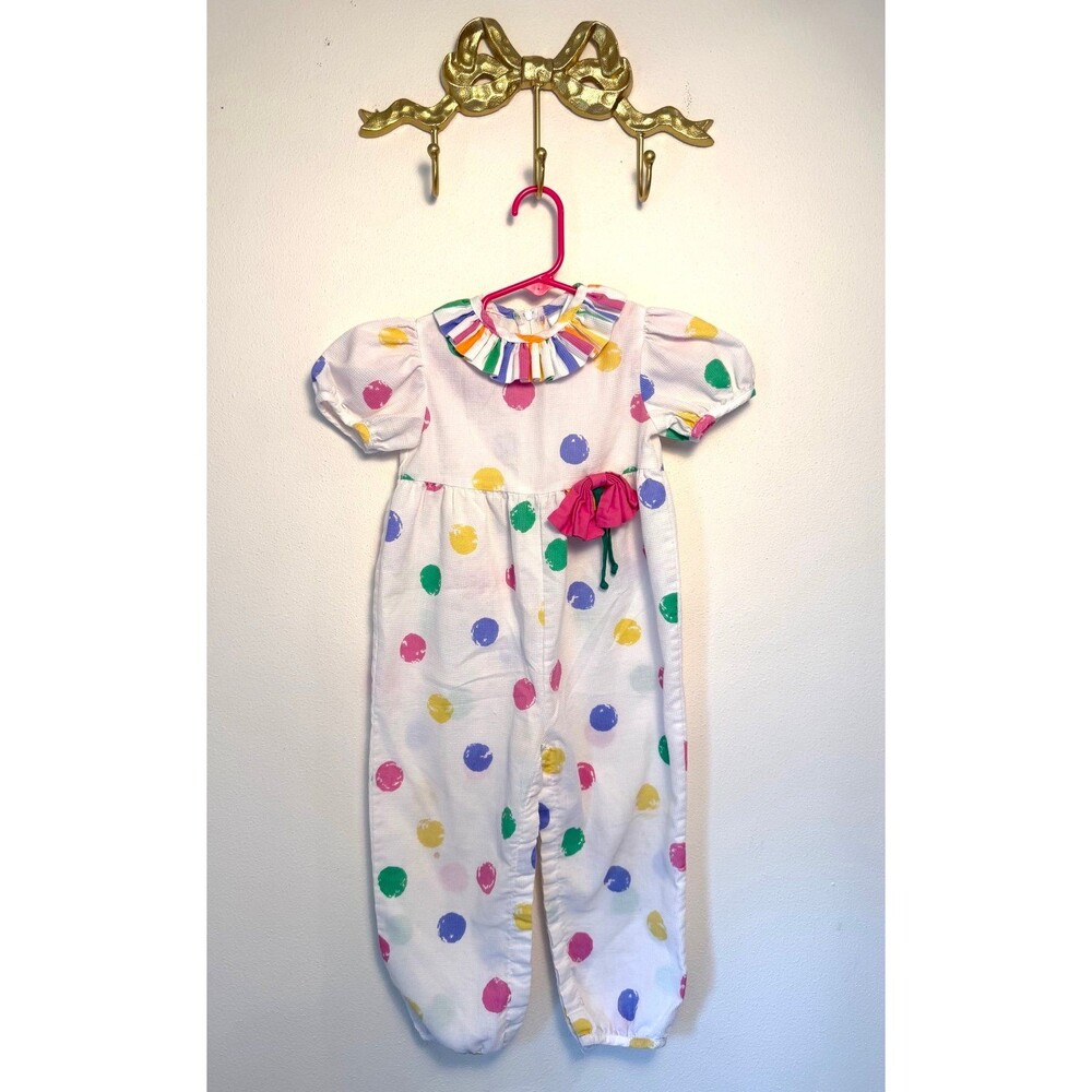 1980s polka dot collared romper
